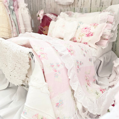 Chantallena fashion doll bedding 1:6 Scale-Spring Willow |Shabby Pink Wildflowers Cotton Bedding Set |In Wild Fields
