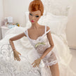 Chantallena fashion doll bedding 1:6 Scale-Whispered Elegance |White Textured Cotton with Ruffled Ribbon Accent Bedding Set | Irene