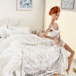Chantallena fashion doll bedding 1:6 Scale-Whispered Elegance |White Textured Cotton with Ruffled Ribbon Accent Bedding Set | Irene