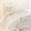 Chantallena fashion doll bedding 1:6 Scale-Whispered Elegance |White Textured Cotton with Ruffled Ribbon Accent Bedding Set | Irene