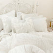 Chantallena fashion doll bedding 1:6 Scale-Whispered Elegance |White Textured Cotton with Ruffled Ribbon Accent Bedding Set | Irene
