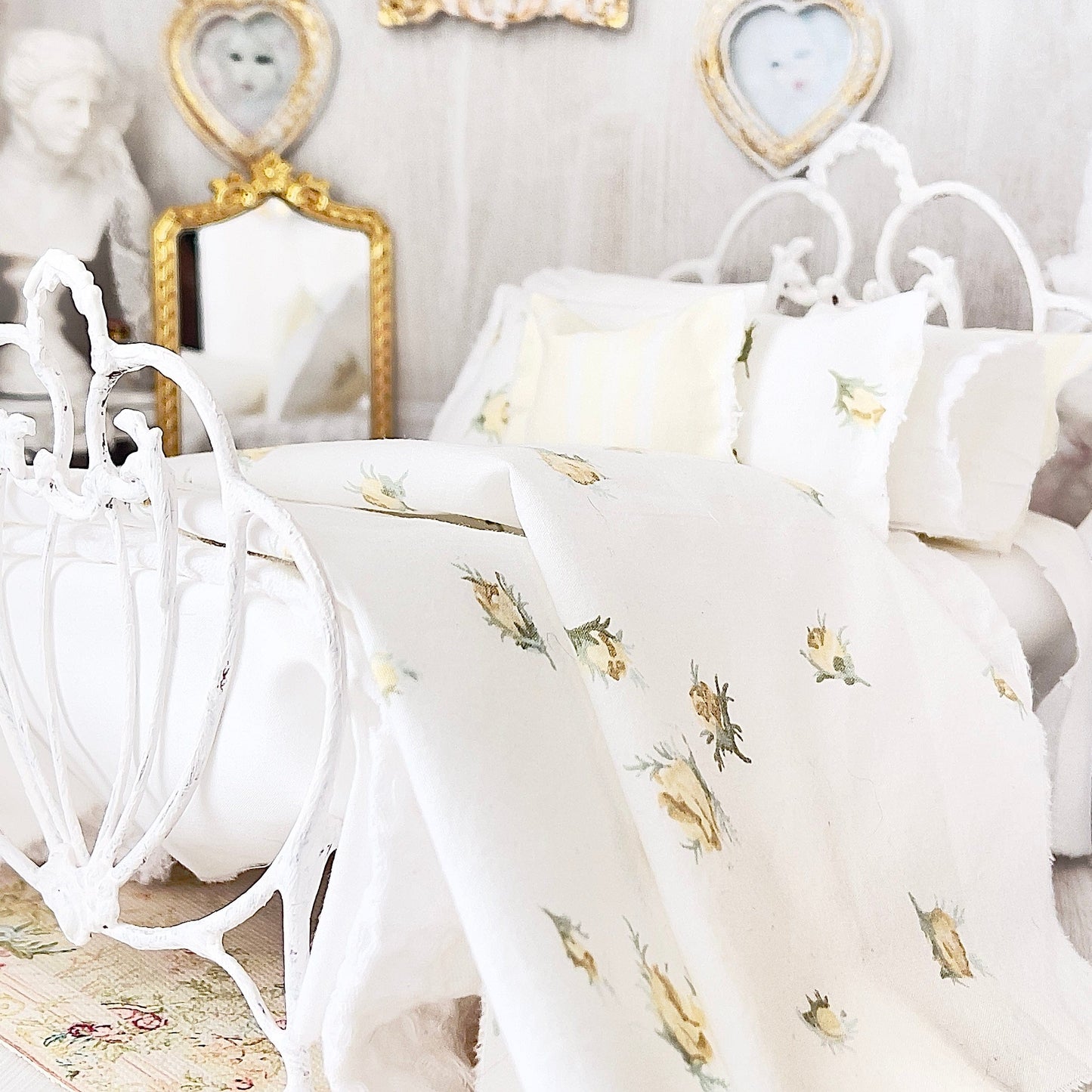 Chantallena Forever in bloom bedding sets 1:12 Scale Dollhouse Bedding Set- Belle Forever in Bloom Yellow Roses | Chantallena