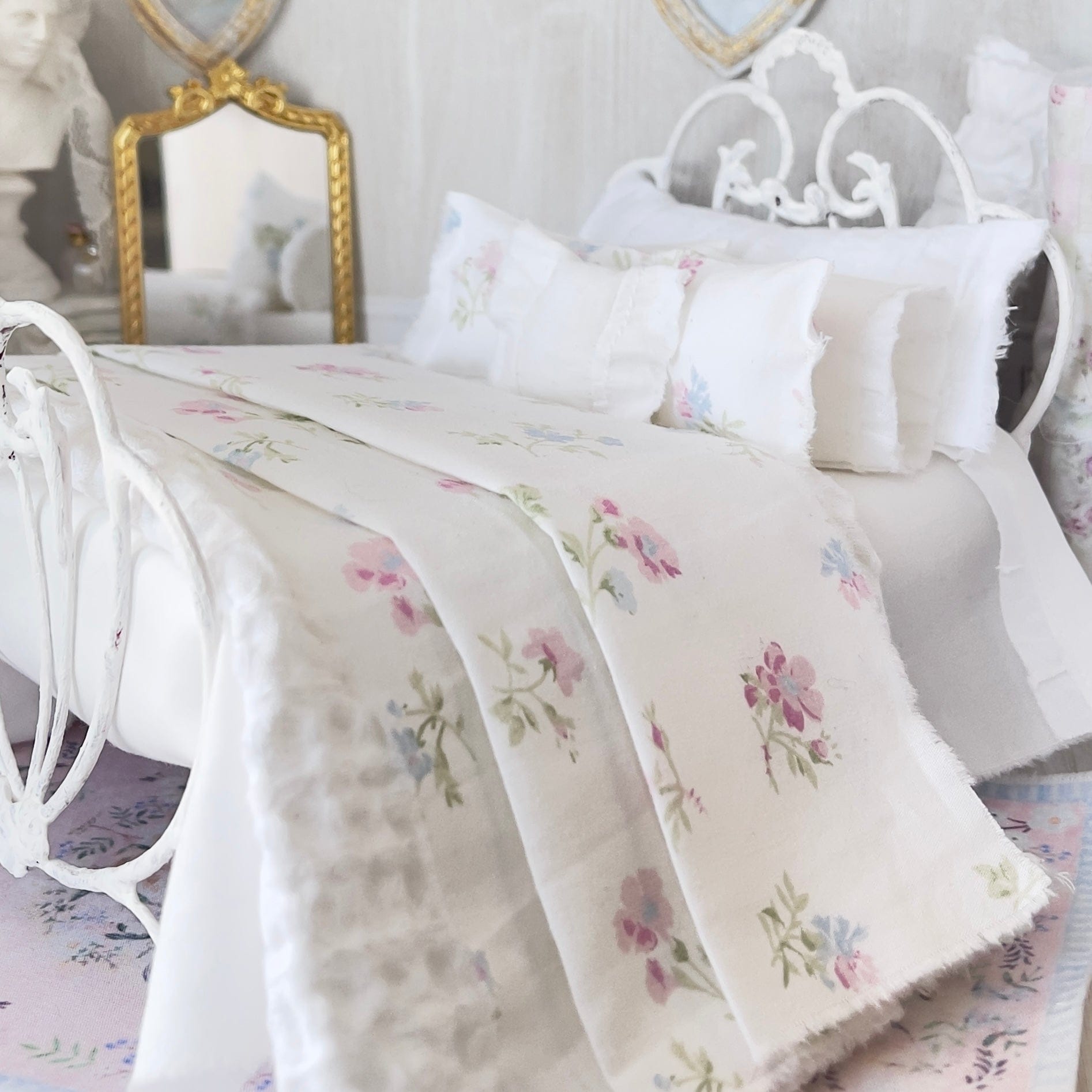 Chantallena Forever in bloom bedding sets 1:12 Scale Dollhouse Bedding Set- Demi Forever in Bloom Shabby Pastel Wildflowers | Chantallena