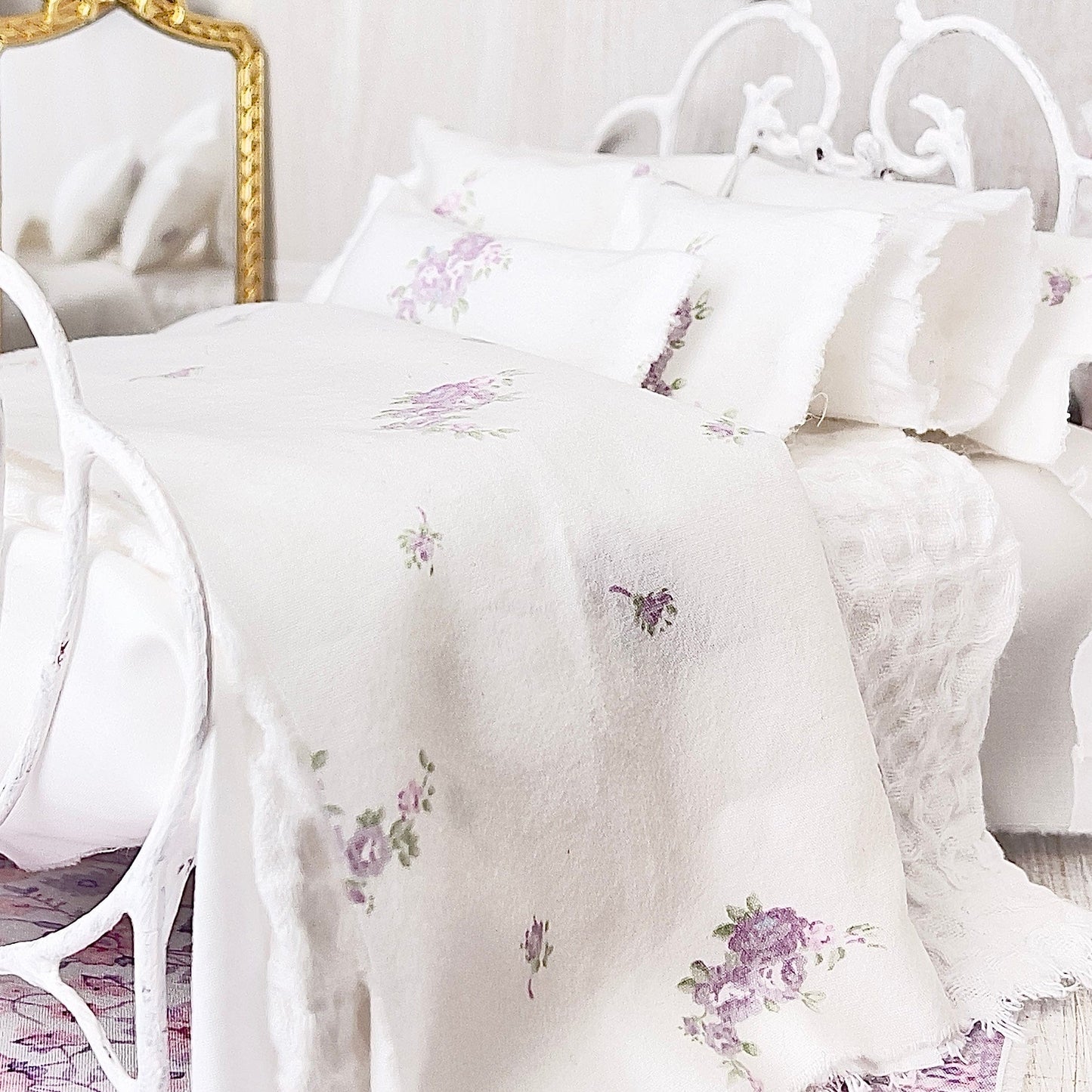 Chantallena Forever in bloom bedding sets 1:12 Scale Dollhouse Bedding Set- June Forever in Bloom Lavender Roses | Chantallena