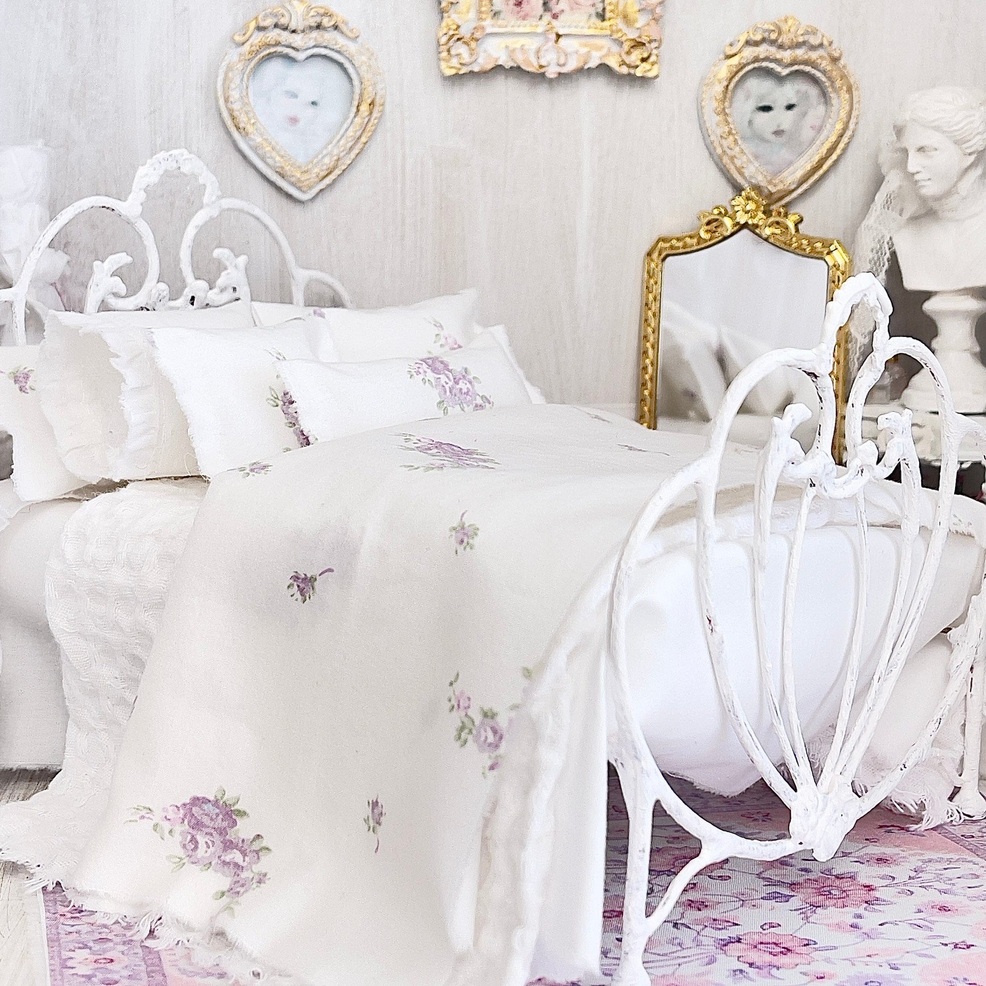 Chantallena Forever in bloom bedding sets 1:12 Scale Dollhouse Bedding Set- June Forever in Bloom Lavender Roses | Chantallena