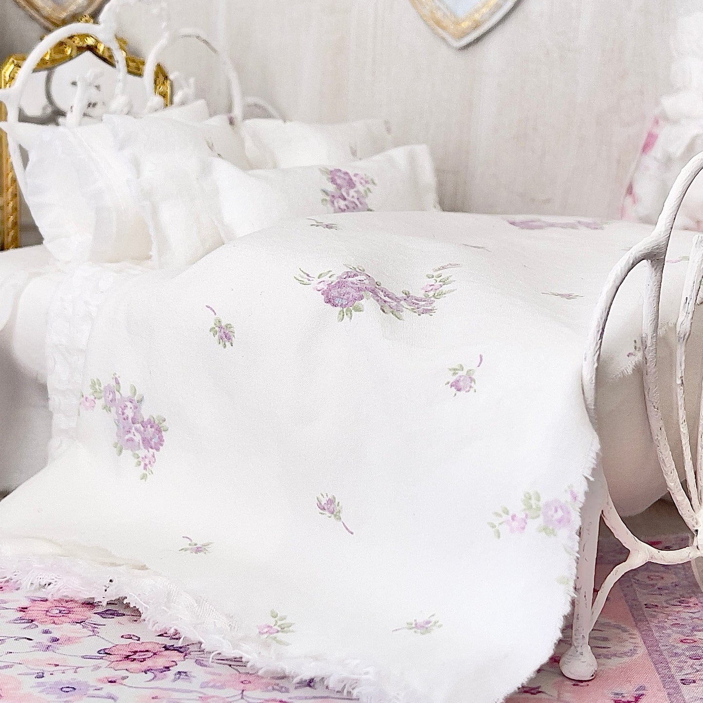 Chantallena Forever in bloom bedding sets 1:12 Scale Dollhouse Bedding Set- June Forever in Bloom Lavender Roses | Chantallena