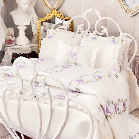 Chantallena Forever in bloom bedding sets Single/Twin (8 in by 8 in) 1:12 Scale Dollhouse Bedding Set- Mabel Forever in Bloom Lavender Rose Trellis | Chantallena