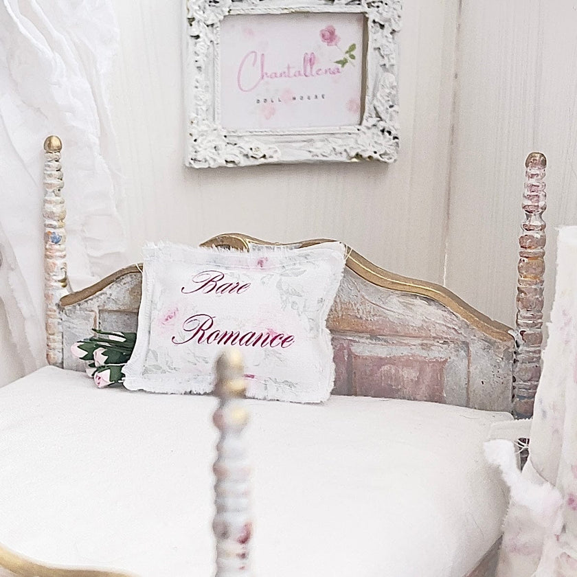 Chantallena Furniture 1:12 Scale Distressed Painted Four Poster Wooden Double Dollhouse Bed | Unwritten Romance |Chantallena