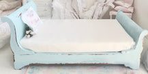Chantallena Furniture 1:12 Scale Distressed Painted Shabby Blue Wooden Double Sleigh Dollhouse Bed| Unwritten Romance |Chantallena