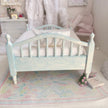 Chantallena Furniture 1:12 Scale Distressed Painted Shabby Blue Wooden Double Spindle Dollhouse Bed | Unwritten Romance |Chantallena