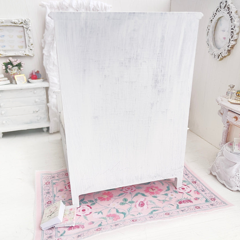 Chantallena Furniture 1:12 Scale Distressed Painted Shabby White Wooden Double Tall Back Dollhouse Bed| Unwritten Romance |Chantallena