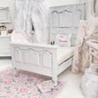 Chantallena Furniture 1:12 Scale Distressed Painted Shabby White Wooden Double Tall Back Dollhouse Bed| Unwritten Romance |Chantallena