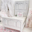 Chantallena Furniture 1:12 Scale Distressed Painted Shabby White Wooden Double Tall Back Dollhouse Bed| Unwritten Romance |Chantallena