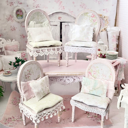 Chantallena Furniture 1:12 Scale Dollhouse Shabby Dining Table with Four Chairs- Seventh Petal Painted Furniture | Chantallena