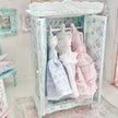 Chantallena Furniture Mint Green Floral Decoupaged Armoire with Romantic Shabby Display Dresses-1:12 Scale |Painted Petals Furniture |Chantallena