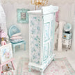Chantallena Furniture Mint Green Floral Decoupaged Armoire with Romantic Shabby Display Dresses-1:12 Scale |Painted Petals Furniture |Chantallena