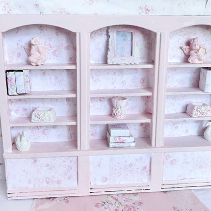 Chantallena Furniture Shabby Pink Roses Bookcase with Accessories| 1:12 Scale Painted Petals Furniture |Chantallena
