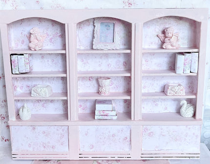 Chantallena Furniture Shabby Pink Roses Bookcase with Accessories| 1:12 Scale Painted Petals Furniture |Chantallena