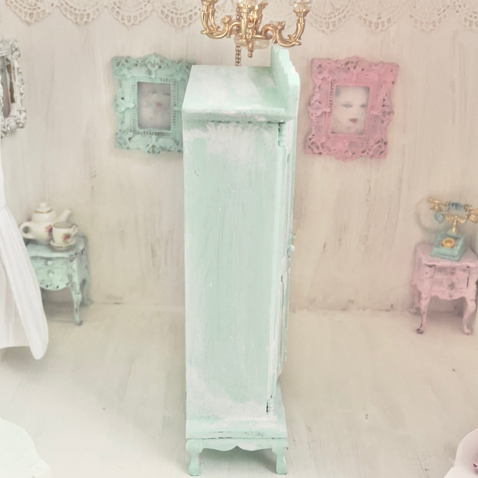 Chantallena Green Armoire | Wooden Mint Green Distressed | Painted Petals Furniture