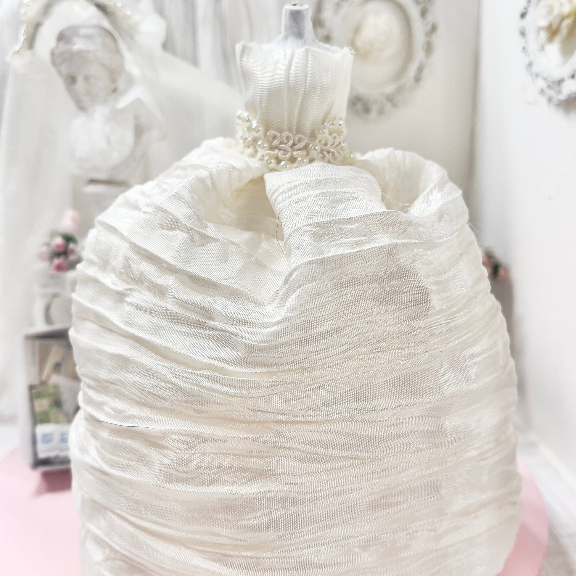 CHANTALLENA Off white Bridal Gown on Dress Form| Brianna- Sleeveless Off White Crinkled Taffeta|House of Chantalle