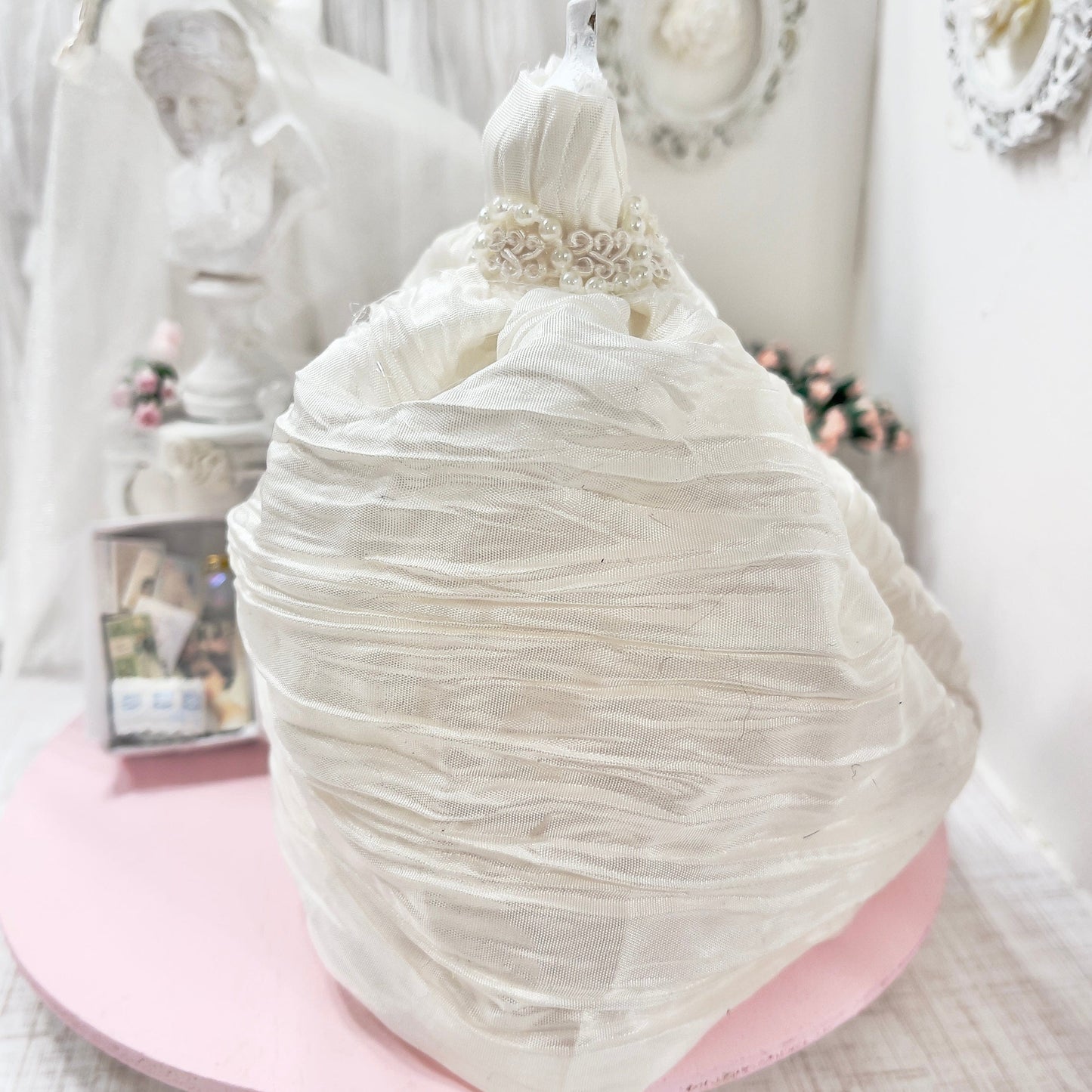 CHANTALLENA Off white Bridal Gown on Dress Form| Brianna- Sleeveless Off White Crinkled Taffeta|House of Chantalle