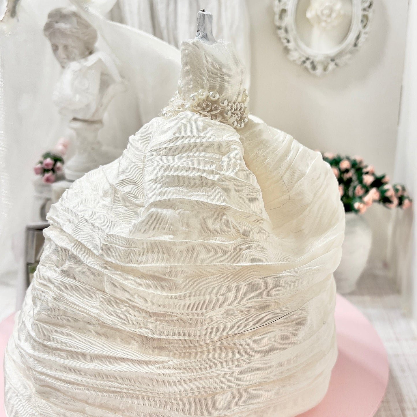 CHANTALLENA Off white Bridal Gown on Dress Form| Brianna- Sleeveless Off White Crinkled Taffeta|House of Chantalle