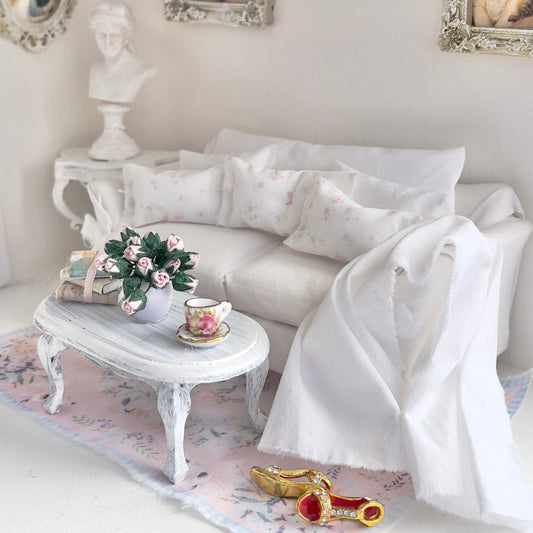 CHANTALLENA Pillow Set | Shabby Petite Pink and Blue Florals with Throw- 1:12 scale | Shabby 8
