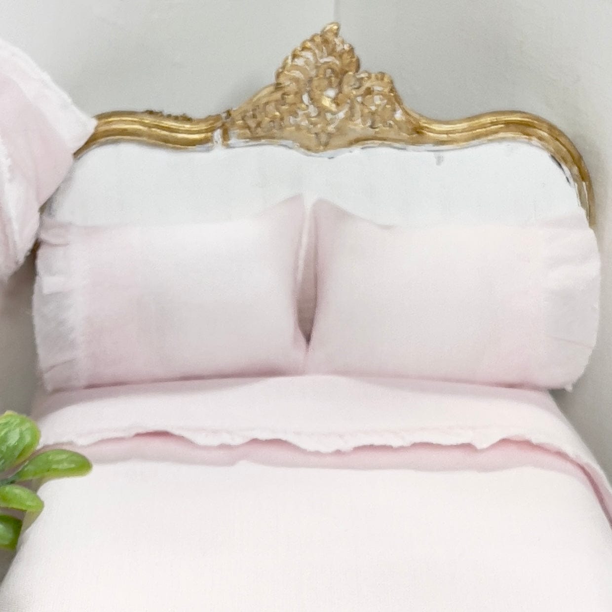 Chantallena Shabby Bed Linens 1:12 Scale Dollhouse Bedding Set- Pippa Forever in Bloom Pink Cotton Lawn Ruffles| Chantallena