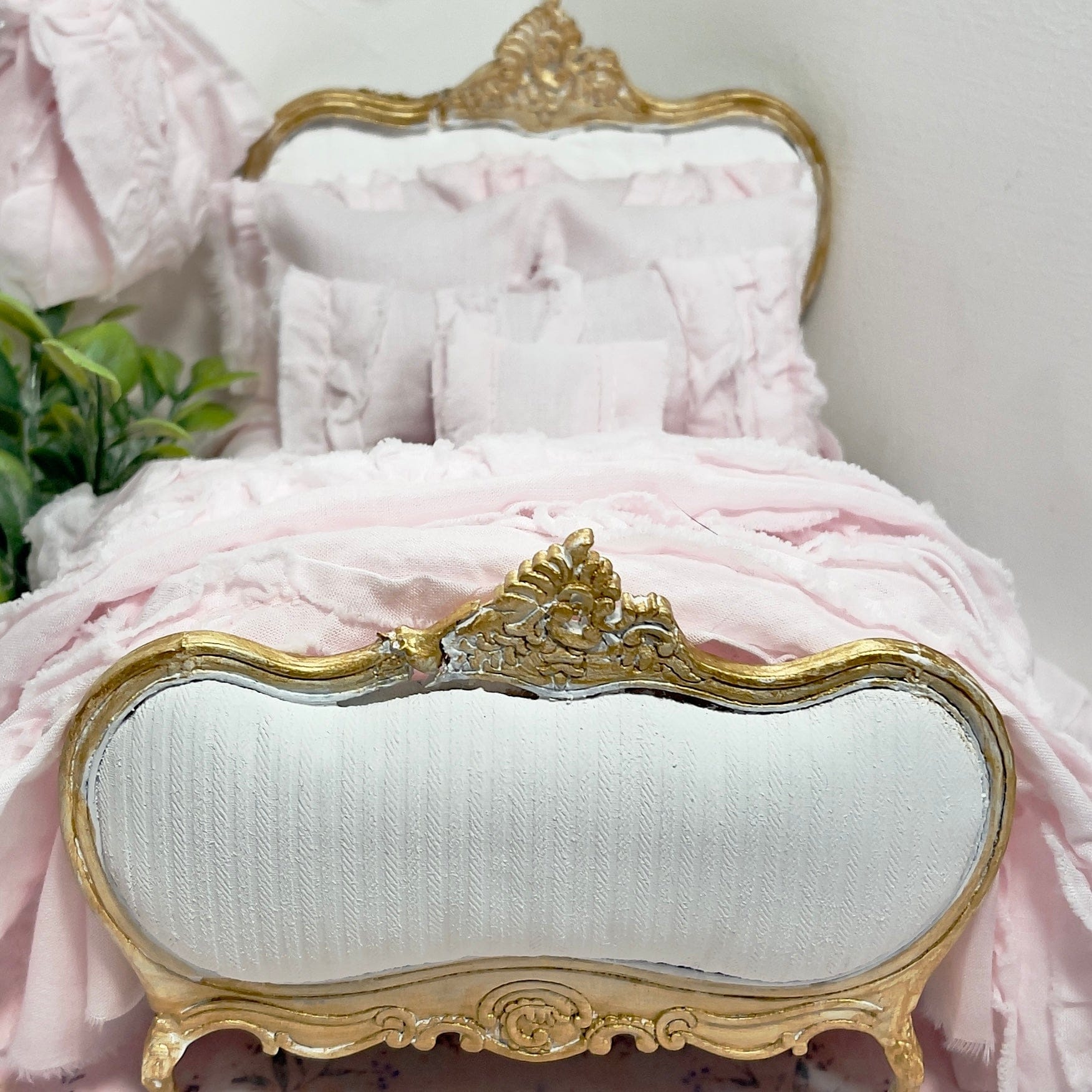 Chantallena Shabby Bed Linens 1:12 Scale Dollhouse Bedding Set- Pippa Forever in Bloom Pink Cotton Lawn Ruffles| Chantallena