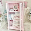 Chantallena White Bed Linens Armoire Wooden Decoupage Shabby Pink Pink Roses with Linens| 1:12 Scale Painted Petals Furniture |Chantallena