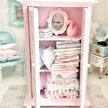 Chantallena White Bed Linens Armoire Wooden Decoupage Shabby Pink Pink Roses with Linens| 1:12 Scale Painted Petals Furniture |Chantallena