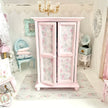 Chantallena White Bed Linens Armoire Wooden Decoupage Shabby Pink Pink Roses with Linens| 1:12 Scale Painted Petals Furniture |Chantallena