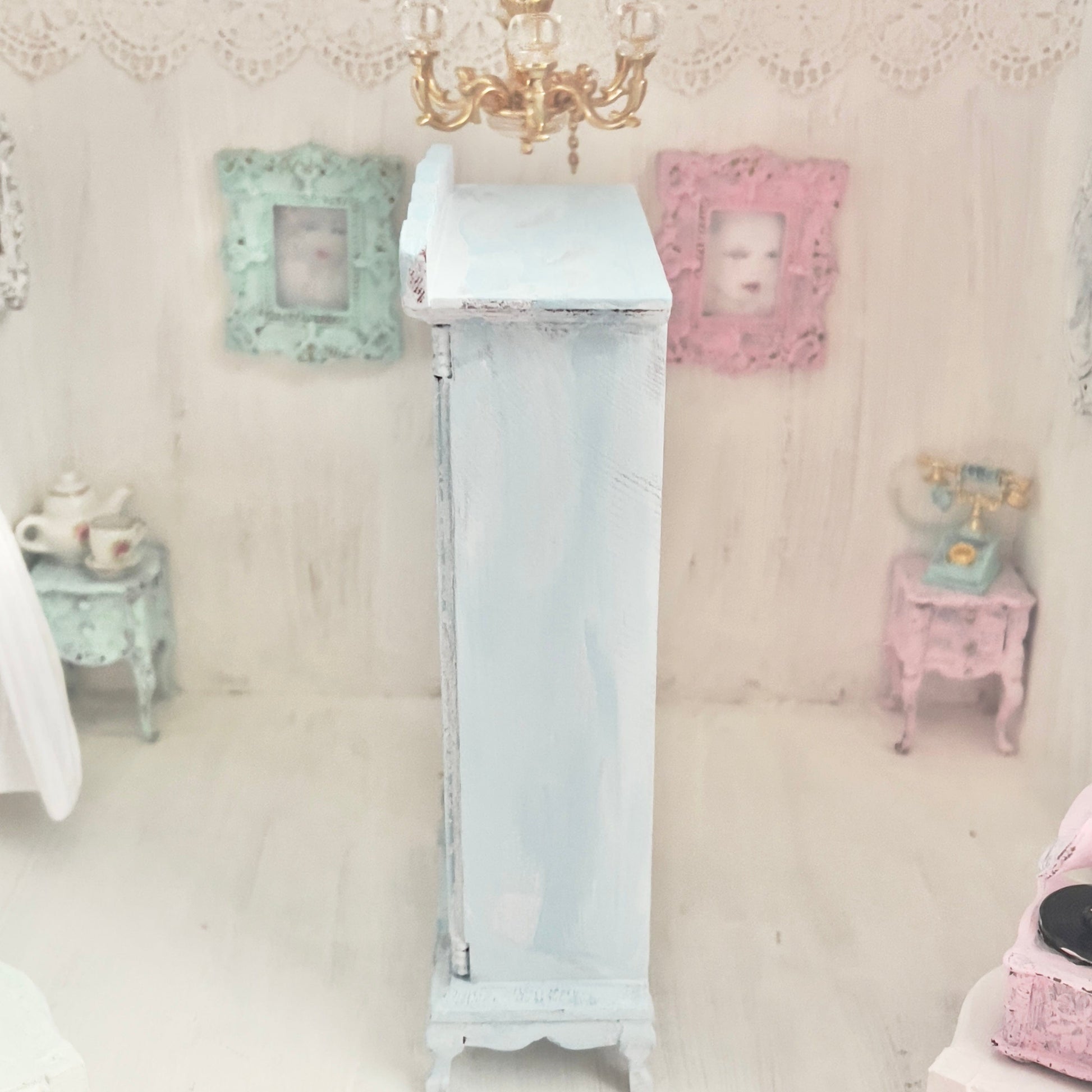 Chantallena White Bed Linens Armoire | Wooden Mint Shabby Blue Distressed | Painted Petals Furniture