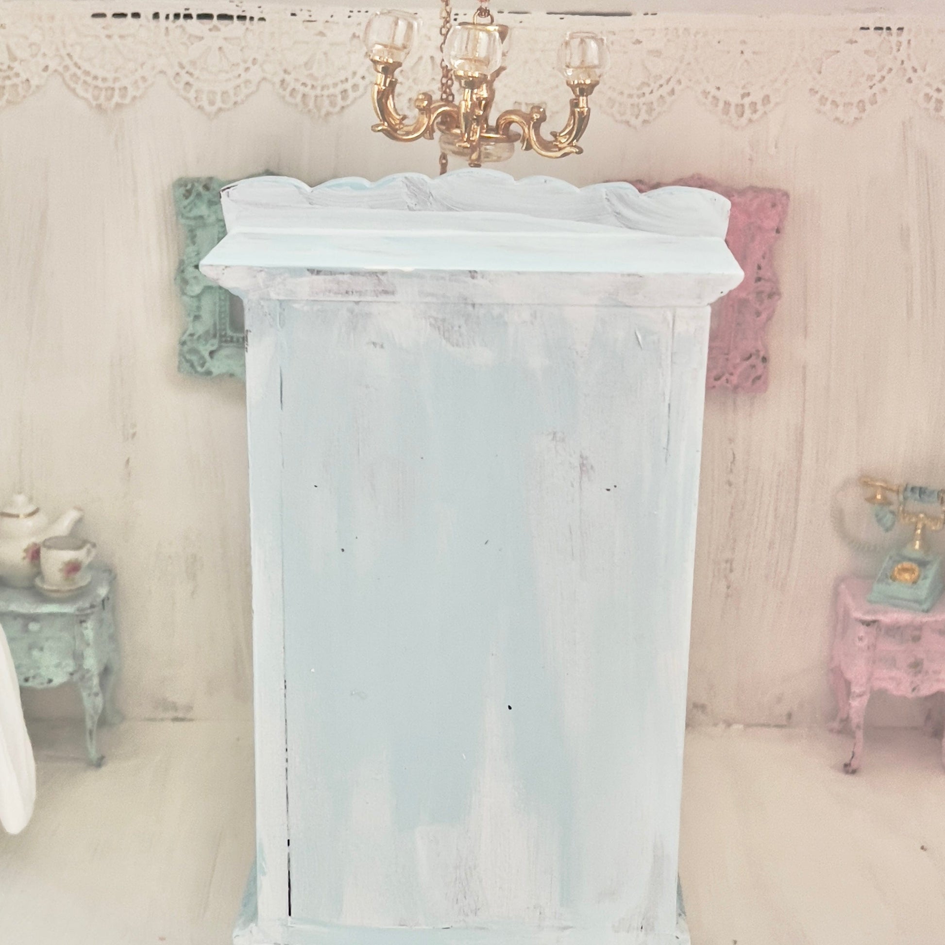 Chantallena White Bed Linens Armoire | Wooden Mint Shabby Blue Distressed | Painted Petals Furniture