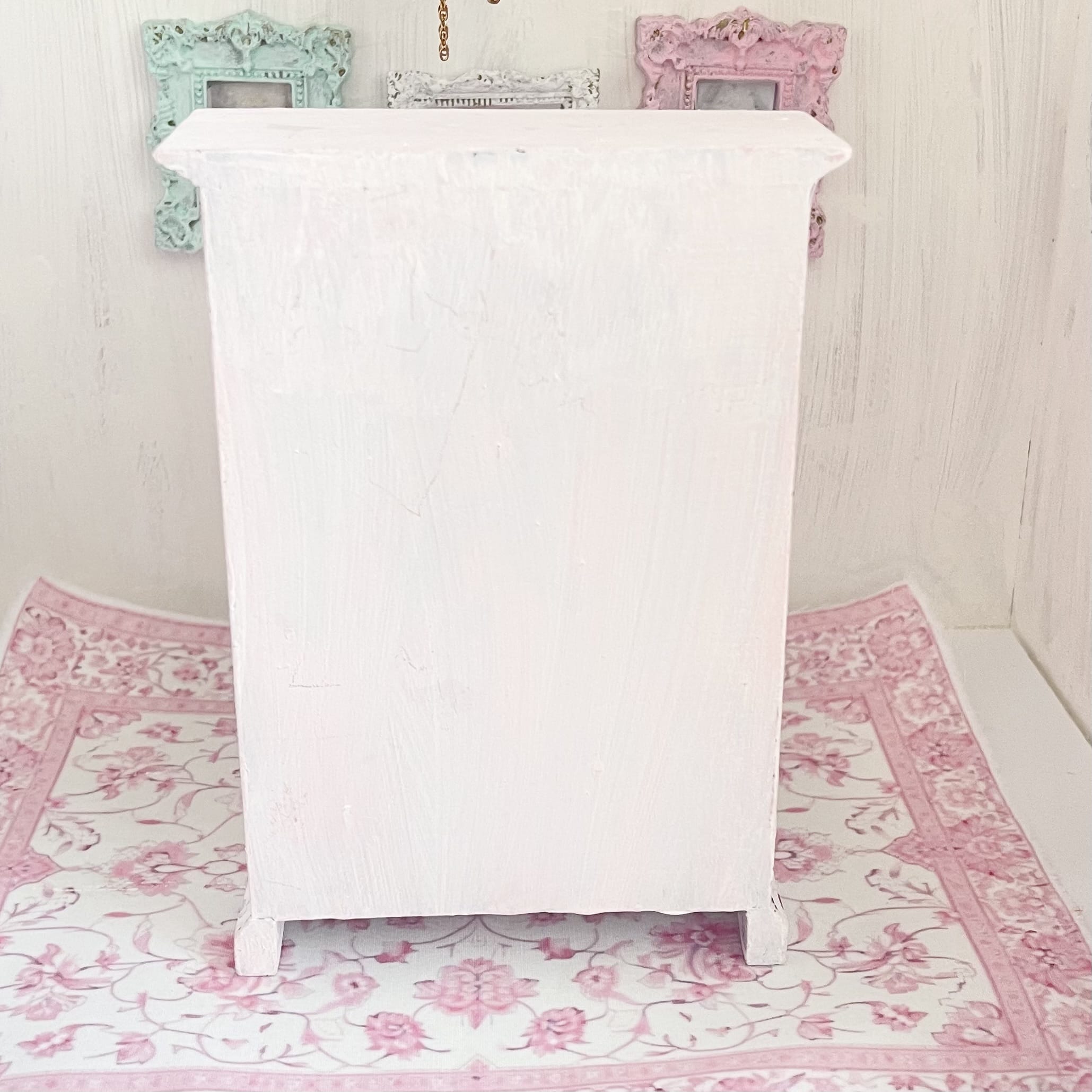 Chantallena White Bed Linens Armoire Wooden Shabby Pink Distressed Armoire with Linens| 1:12 Scale Painted Petals Furniture |Chantallena