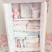 Chantallena White Bed Linens Armoire Wooden Shabby Pink Distressed Armoire with Linens| 1:12 Scale Painted Petals Furniture |Chantallena