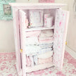 Chantallena White Bed Linens Armoire Wooden Shabby Pink Distressed Armoire with Linens| 1:12 Scale Painted Petals Furniture |Chantallena