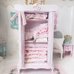 Chantallena White Bed Linens Armoire | Wooden Shabby Pink Distressed with Linens| Painted Petals Furniture