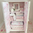 Chantallena White Bed Linens Armoire Wooden Shabby White Distressed Armoire with Linens| 1:12 Scale Painted Petals Furniture |Chantallena