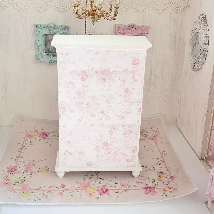Chantallena White Bed Linens Armoire Wooden Shabby White Distressed Armoire with Linens| 1:12 Scale Painted Petals Furniture |Chantallena