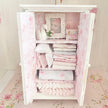 Chantallena White Bed Linens Armoire Wooden Shabby White Distressed Armoire with Linens| 1:12 Scale Painted Petals Furniture |Chantallena