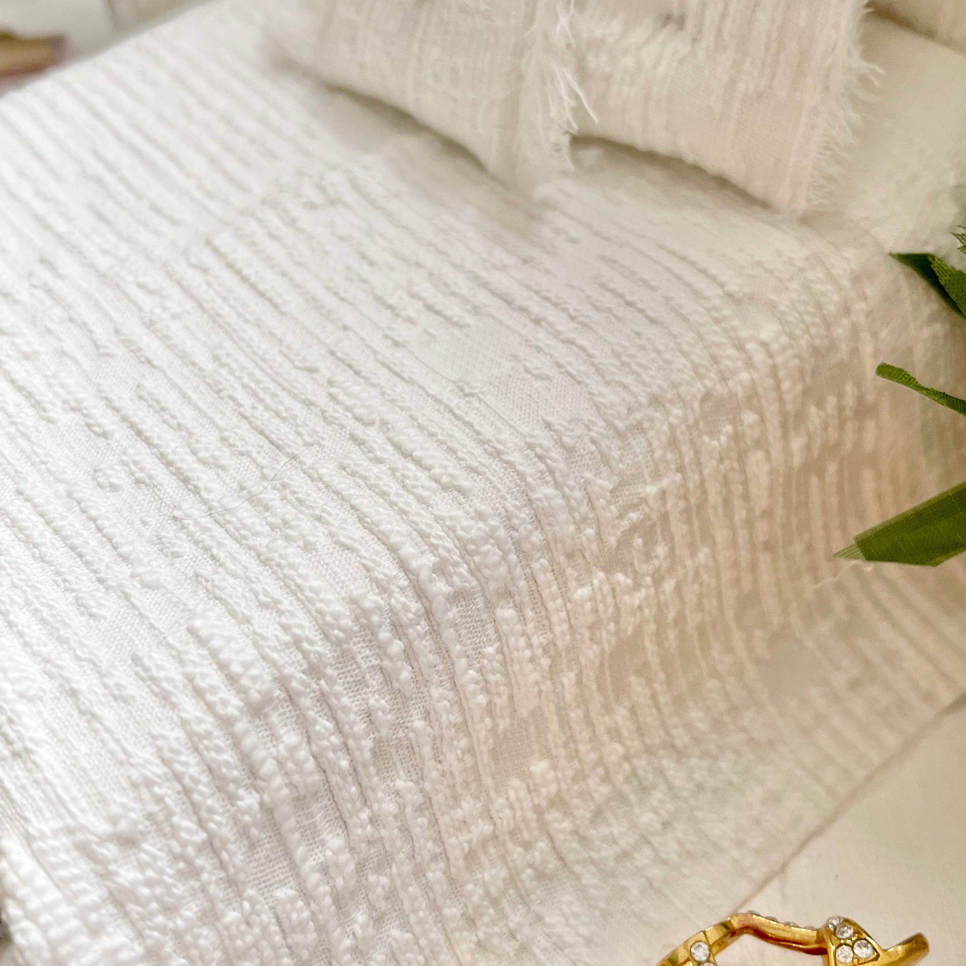 Chantallena White Bed Linens Boundless White | White Textured Cotton Bedding Set with Ercu Blanket-1:12 Scale | Charis
