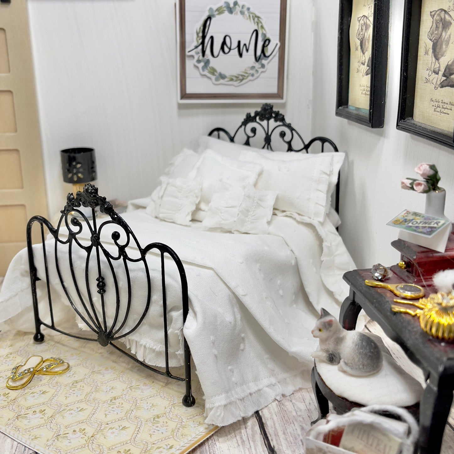 Chantallena White Bed Linens (Copy) Boundless White| White Cotton with White Ruffles and Pintucks 1:12 Scale Bedding Set | Ciara