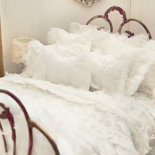 Chantallena White Bed Linens (Copy) Boundless White | White Distressed Ruffled Cotton 1:12 Scale Bedding Set  | Leanna