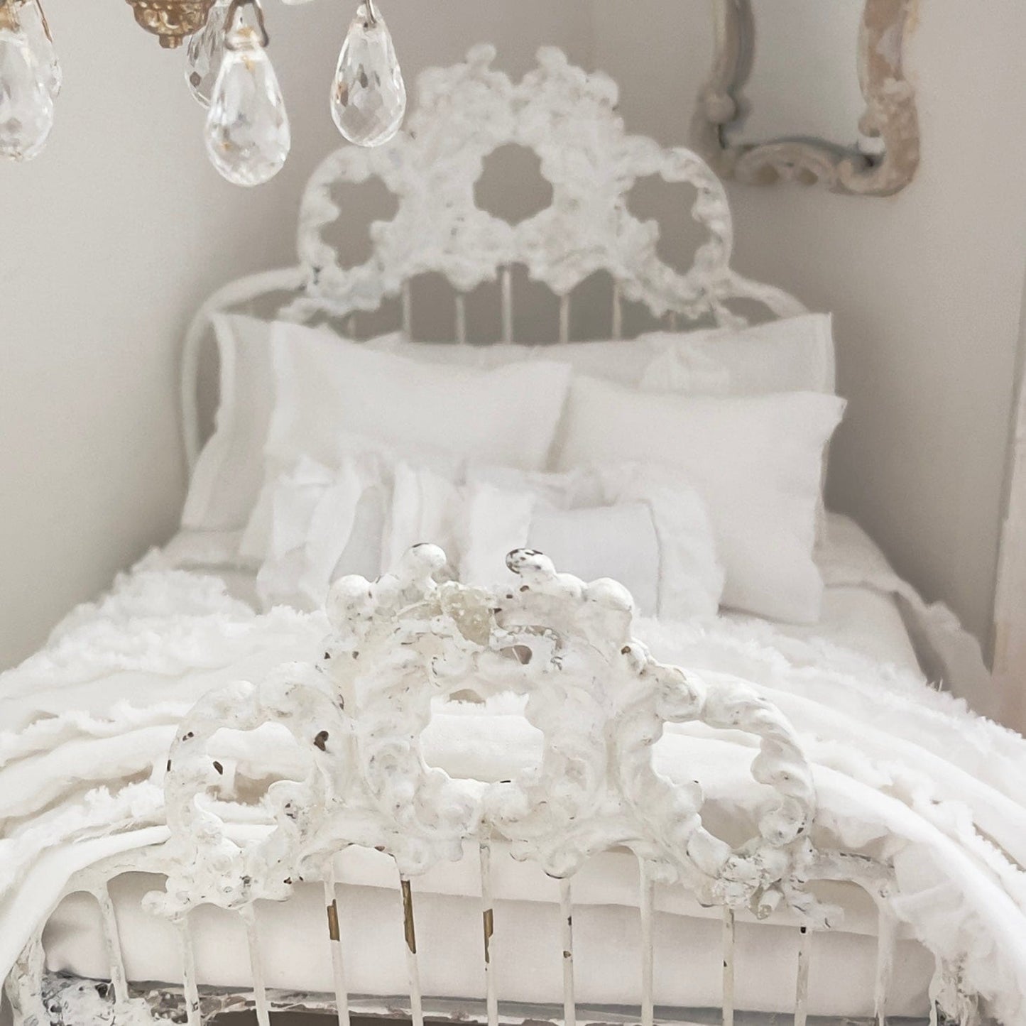 Chantallena White Bed Linens (Copy) (Copy) Boundless White| White Cotton with White Ruffles and Pintucks 1:12 Scale Bedding Set | Ciara