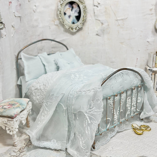 Chantallena White Bed Linens (Copy) (Copy) Boundless White| White Cotton with White Ruffles and Pintucks 1:12 Scale Bedding Set | Ciara