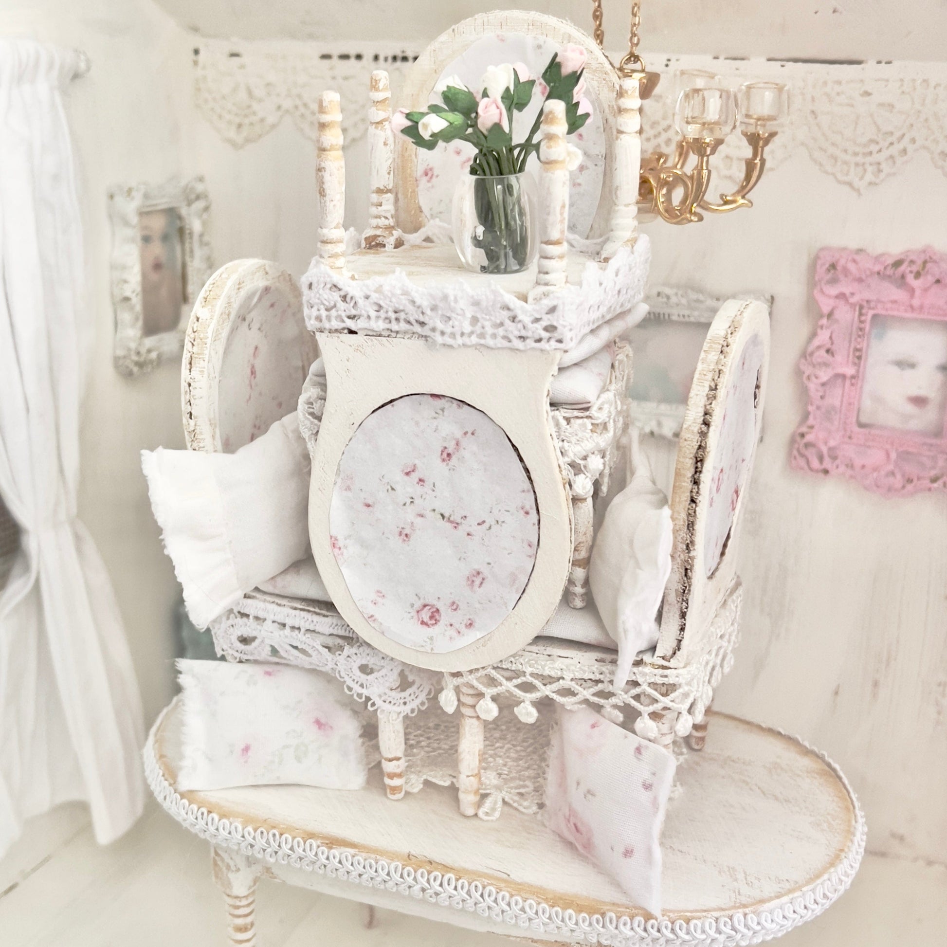 Chantallena White Bed Linens Dining Table and Four Chairs| Wooden Distressed White | Painted Petals Furniture