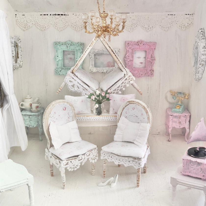 Chantallena White Bed Linens Dining Table and Four Chairs| Wooden Distressed White | Painted Petals Furniture