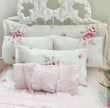 Chantallena White Bed Linens Maria-Pink Roses with Ruffled Throw Dollhouse Bedding Set-1:12 Scale| Forever in Bloom |Chantallena