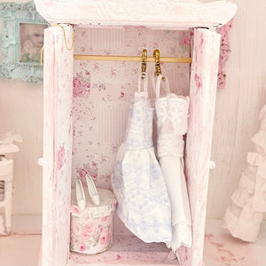 Chantallena White Bed Linens Pink Roses Decoupaged Wardrobe with Shabby  Dresses-1:12 Scale | Lillian’s Garden |Chantallena